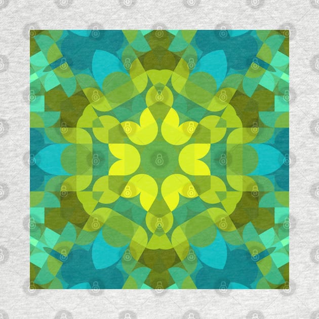 Retro Mandala Flower Green Yellow and Blue by WormholeOrbital